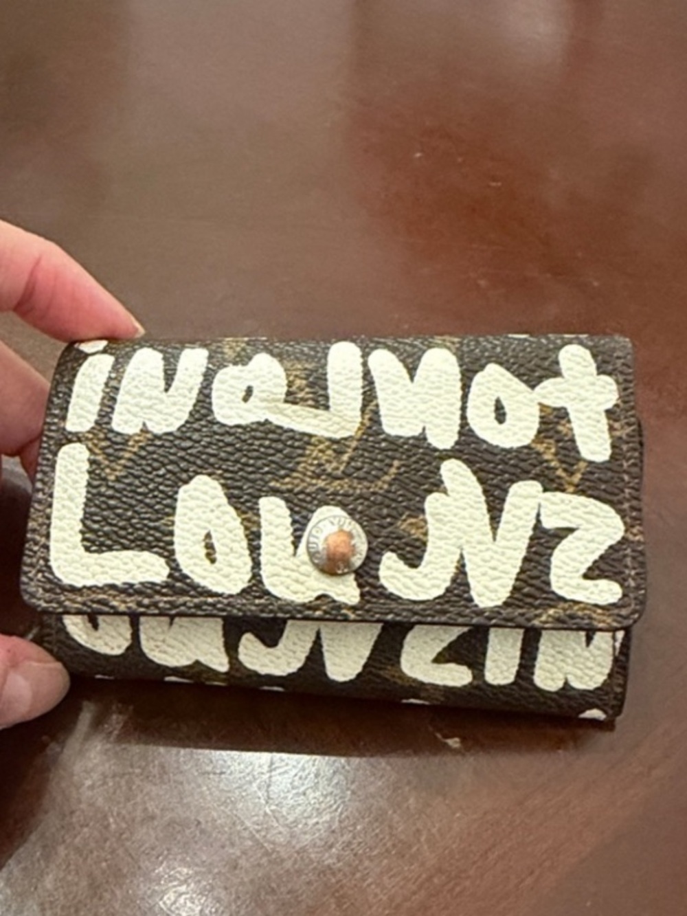 Louis Vuitton Brown Monogram Graffiti Key & Card Holder with White Script
